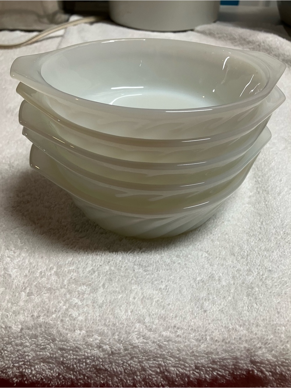 Grand Lot of 10 Vintage Fire-King Swirl Milk Glass 5.25 Individual Casseroles